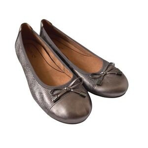 Vionic Minna Pewter Metallic Snakeskin Ballet Flats Womens 8 Narrow Orthotic New